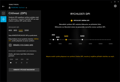 Citlivost (DPI) a frekvence hlášení Logitech G MX518 (2019) v programu Logitech G HUB