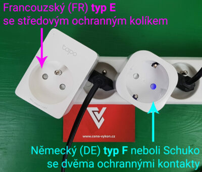230V chytré zásuvky: Typ E (vlevo) vs. Typ F (vpravo)