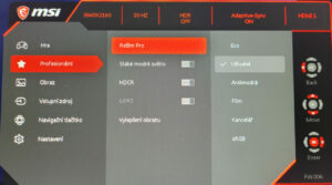 menu monitoru MSI G272QPF